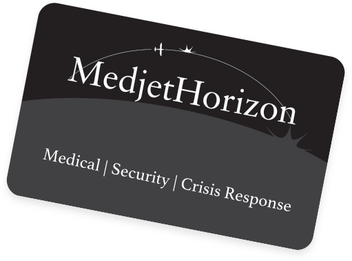 Business car of MedjetHorizon saying medical security and crisis response